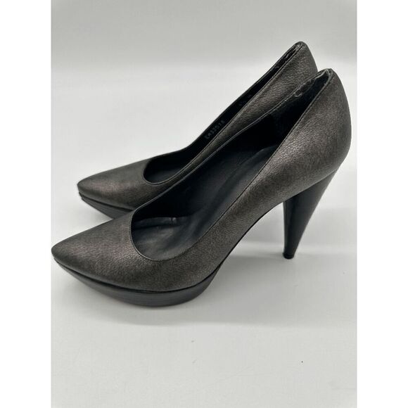 Stuart Weitzman Heels For Women Pointy Toe 4.5" Heel Sz 6.5 Metallic Gray - Picture 6 of 7